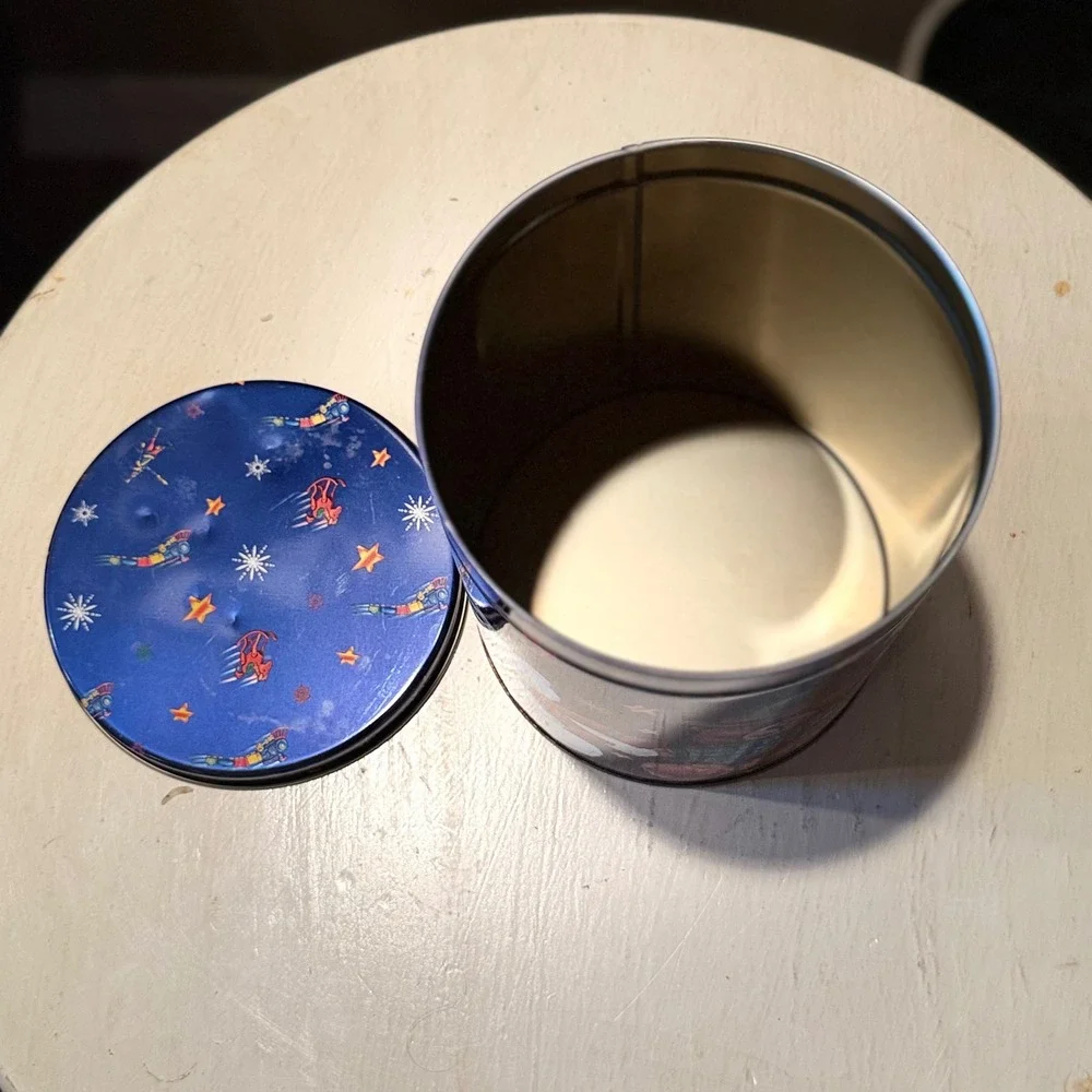 Blue Christmas Teddy Bear Tin‎ Storage Container with Lid Holiday Decor
